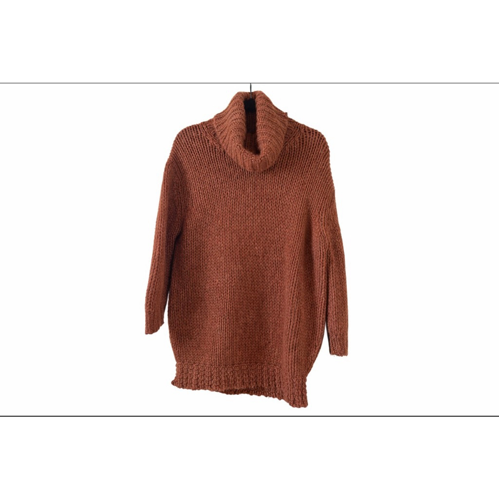 J.Crew Chunky Knit Turtleneck Sweater Rust Brown Wool Blend Size M Women Cozy